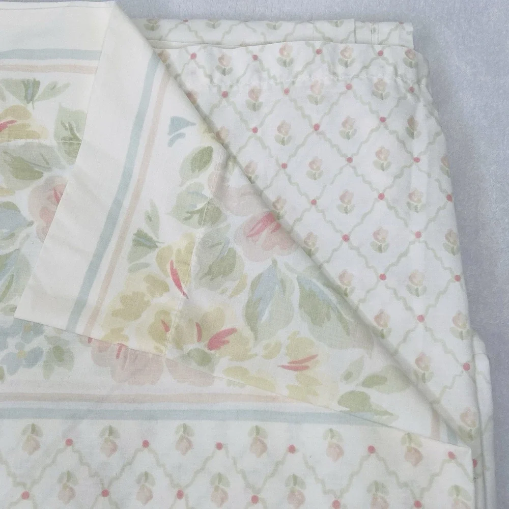 Vintage JC Penney Double Flat Sheet Shabby Cottage Pink Floral Trellis Pattern